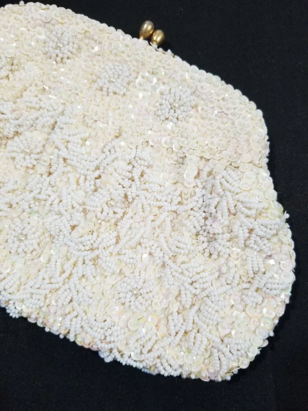 Vintage Beaded Evening Clutch Purse Ivory White Sparkly Iridescent Beads